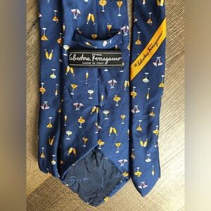 Salvatore Ferragamo Mens Tie Silk Italy Cocktail Glasses Celebrate Toast drinks